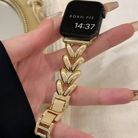 NEW Stylish Adjustable Gold Chain-Link Watch Band For Apple Watch - Picture 12 of 13